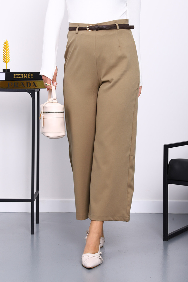 Khaki Belted Side Zipper Trousers