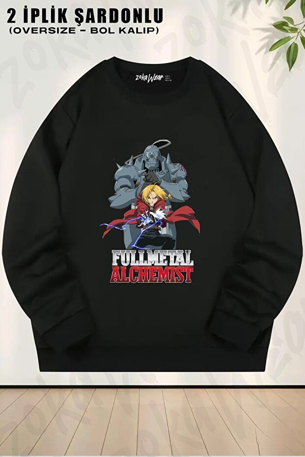 Unisex Fullmetal Alchemist Printed Oversized Crew Neck Sweatshirt