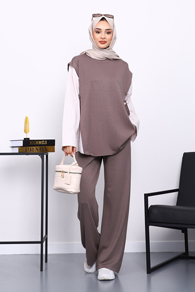 Mink Paneled Modal Suit with Tunic Trousers