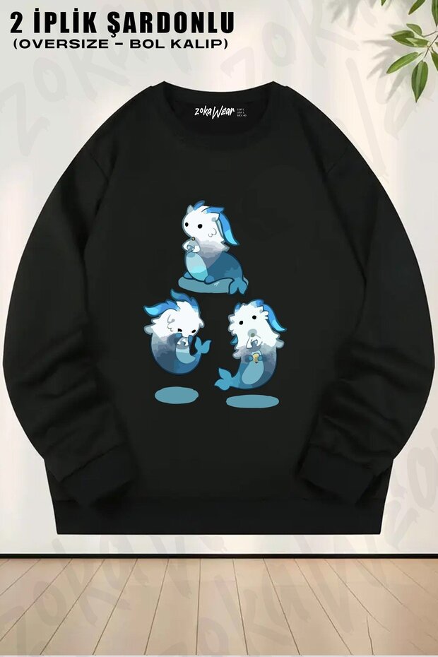 Unisex Dragon Neuvillette Genshin Impact Printed Oversized Crew Neck Sweatshirt
