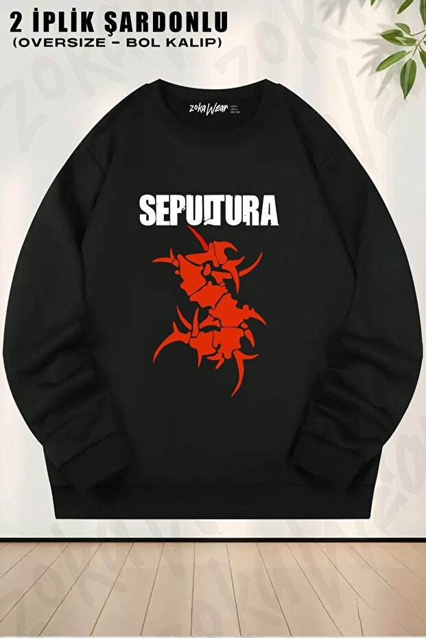 Unisex Sepultura 2 Printed Oversized Crew Neck Sweatshirt