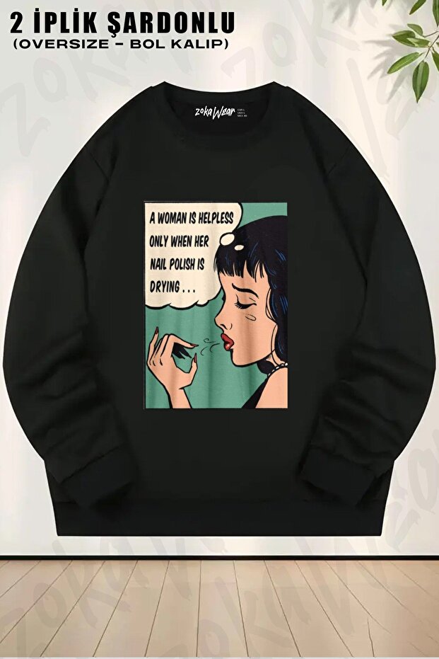 Unisex Nail Polish Women's Design Printed Oversized Crew Neck Sweatshirt