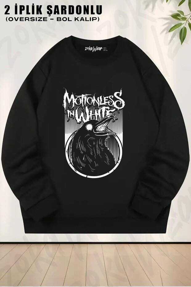سويت شيرت للجنسين من Motionless In White مطبوع قصة فضفاضة برقبة دائرية