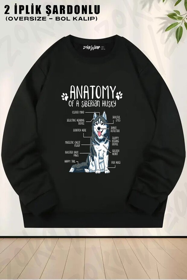 Unisex Siberian Husky Anatomy Dog Printed Oversized Crew Neck Sweatshirt