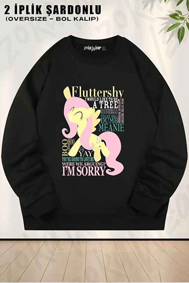 Unisex the Many Words of Fluttershy Printed Oversized Crew Neck Sweatshirt