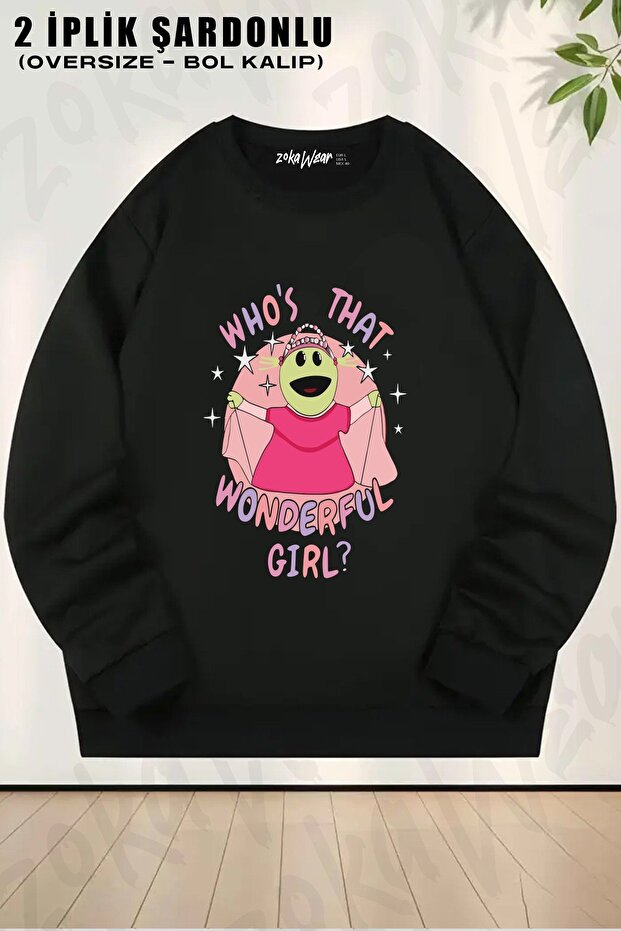 Unisex Nanalan Who's That Wonderfu Printed Oversized Crew Neck Sweatshirt