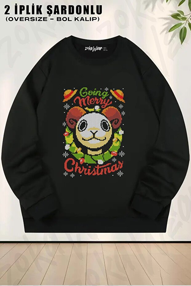 Unisex One Piece Going Merry Christmas Ugly Sweater Printed Oversized Crew Neck Sweatshirt