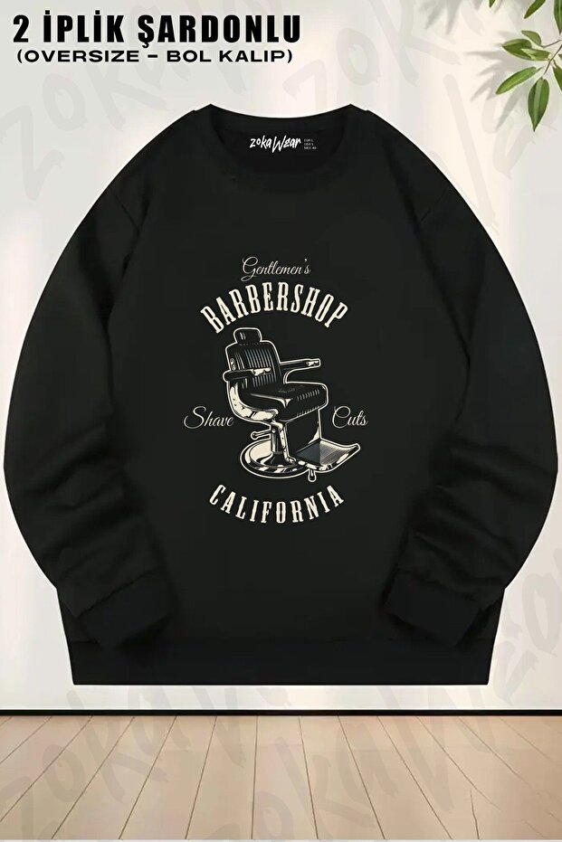 Unisex Berber Barbershop Printed Oversized Crew Neck Sweatshirt
