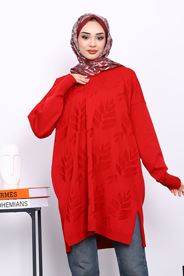Red Cold Thread Mercerized Knitwear Tunic