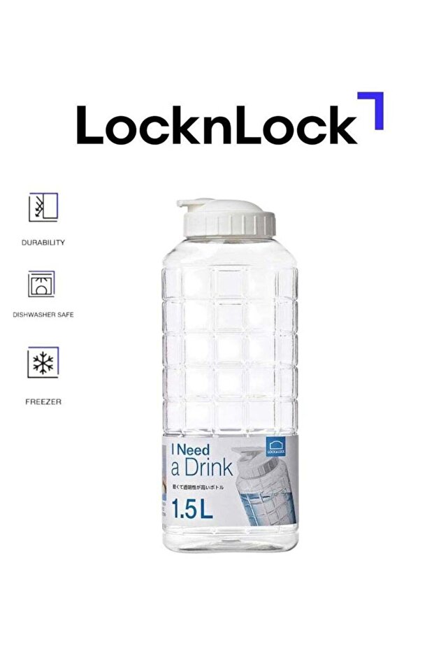 LOCK & LOCK LocknLock 1.5L Chess Water Bottle - Clear PET with Non-Slip Grip and Durable Design - 1