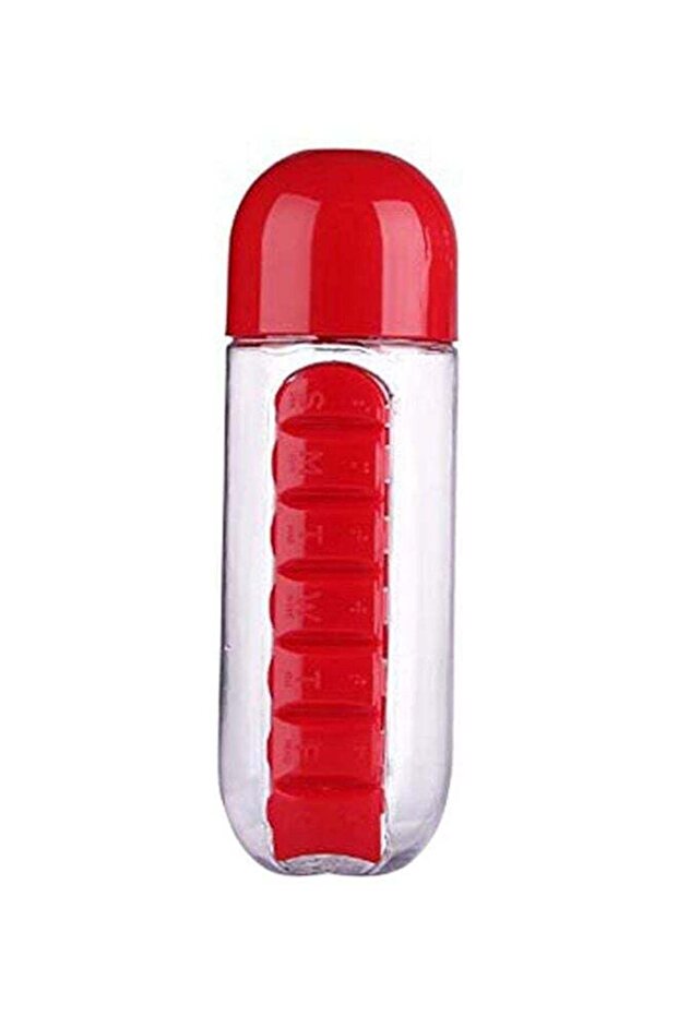 2-In-1 Water Bottle With Pill Organizer Red 24.2x8.4x8.2cm - 1
