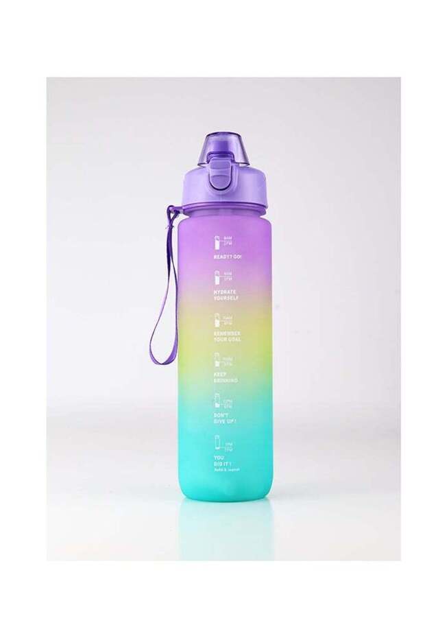 Toshionics 1000ml Motivational Drinking Water Bottle with Time Markers, One-Button Lockable Lid, So - 1