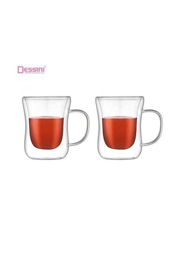 DESSINI Dessini 250ml double wall glass tea cup with handle 2-pieces KD570