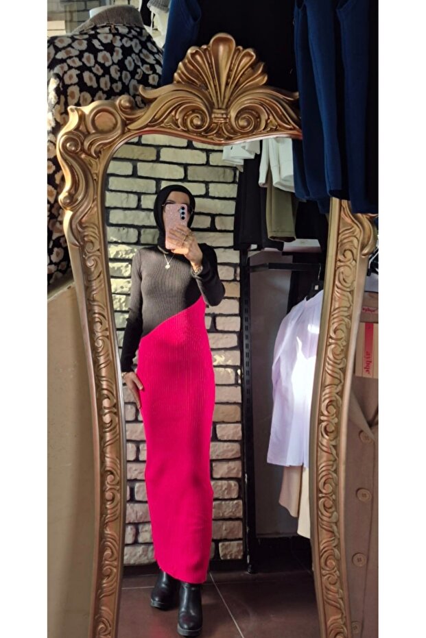 Çift renk triko elbise - 4