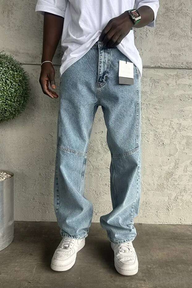 Men's Relax Baggy Light Blue Denim Jean Trousers Ke-930