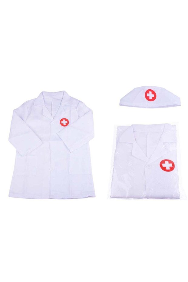 Children’s Doctor Costume Role-Play Set Kindergarten & Playhouse Dress-Up (White, 120g)
