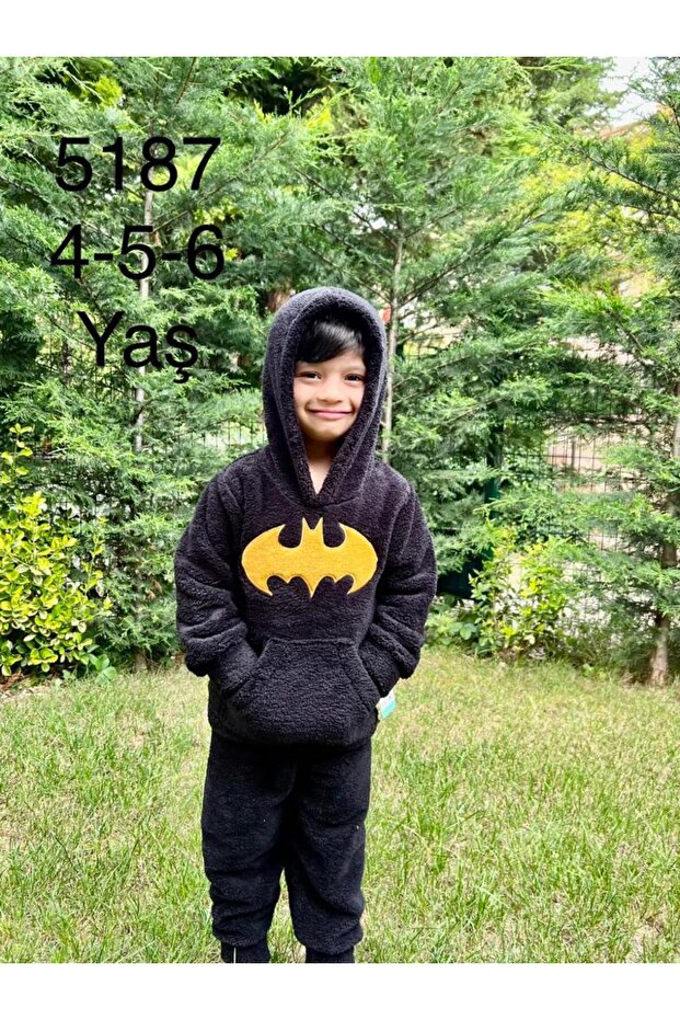 BOYS' WELSOFT PLUSH BLACK HOODED PAJAMA SET