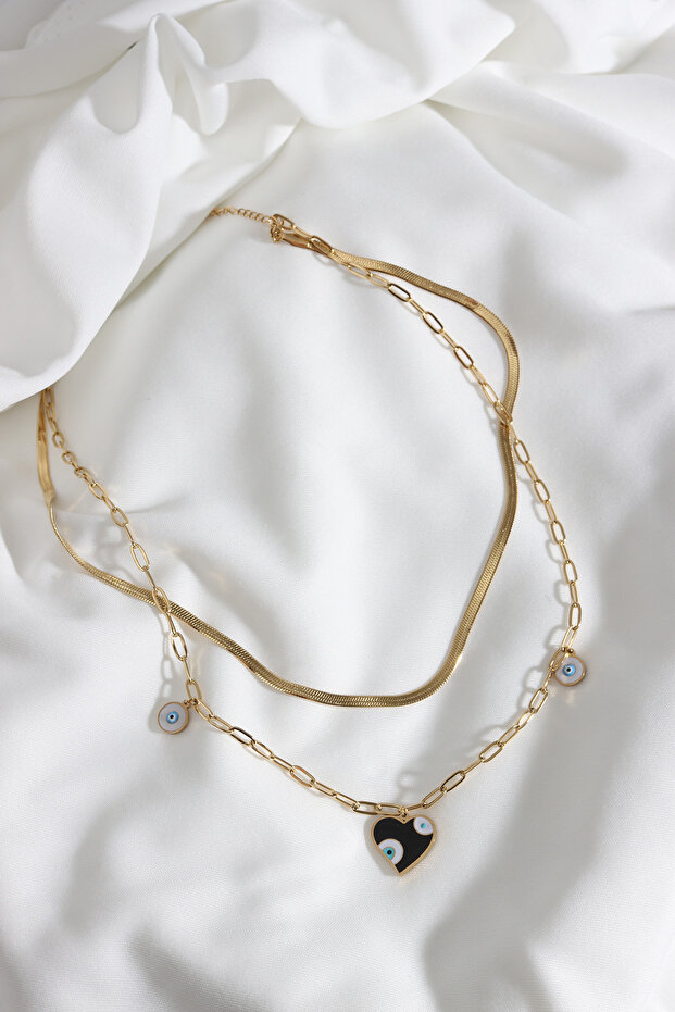2-PACK HEART FIGURE GOLD STEEL NECKLACE