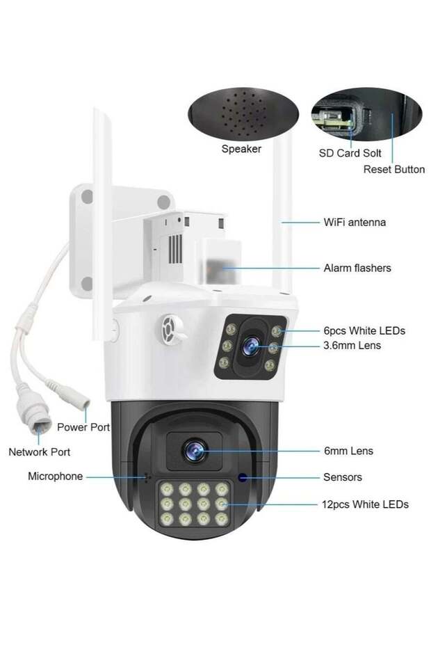4MP Outdoor PTZ Camera WIFI with Dual Screen Color Night Vision 2K Wireless Security IP Camera Suppo
