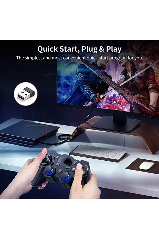 USB Wireless Gaming Controller Gamepad for PC/PS3/Android/Steam - Black - 2