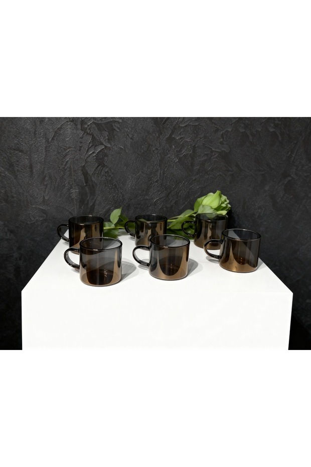 6-Piece Smoked Glass Mug Coffee Cup - Heat Resistant, Minimalist Design, 120 Cc