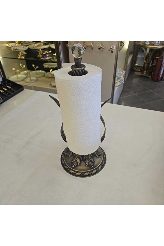 Metal Casting Footed Paper Towel Holder Antique Yellow