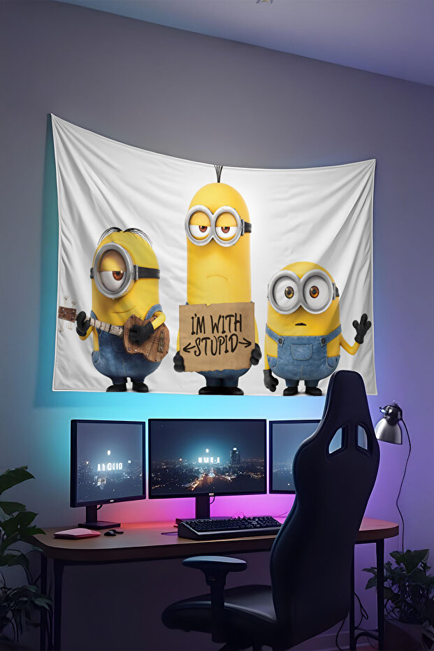 Minions Printed Wall Covering – Animated Theme, High-Quality Fabric, Tapestry Wall Carpet