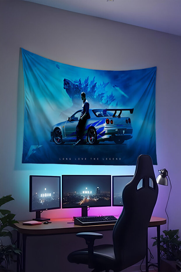 Gamer Wall Covering – Car Themed, High-Quality Fabric, Tapestry Wall Carpet
