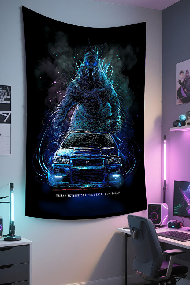 Gamer Wall Covering – Car Themed, High-Quality Fabric, Tapestry Wall Carpet