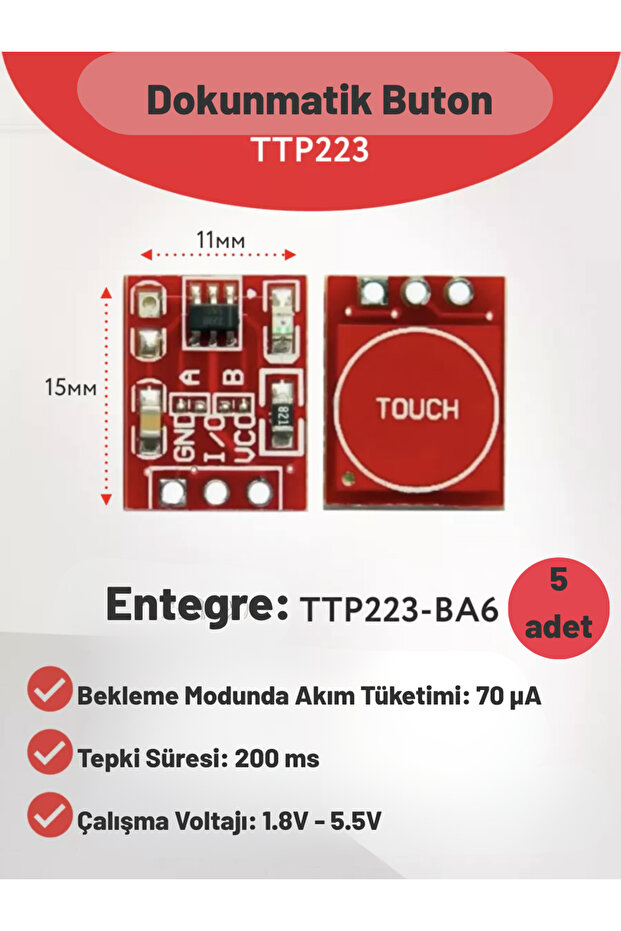 TTP223 Kapasitif Dokunmatik Sensör (5 adet) - 1