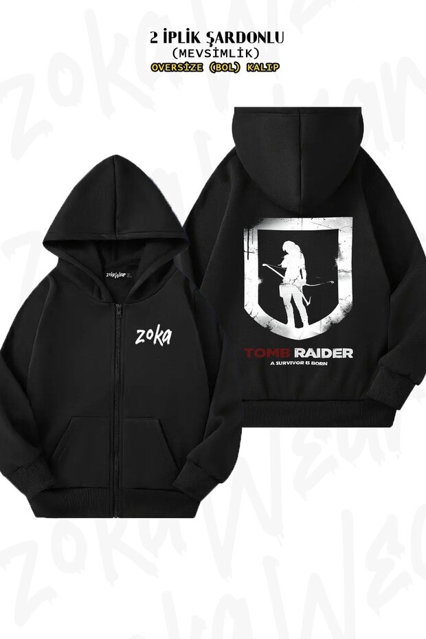 Unisex Tomb Raider 2 Printed Oversized Back Printed Zip Hooded Cardigan