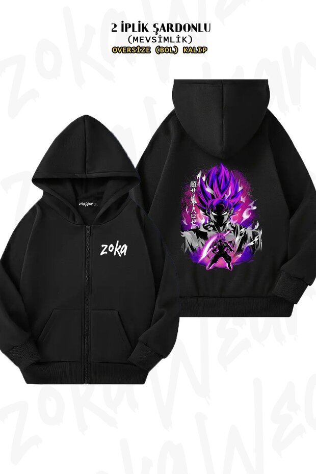 Unisex Dragon Ball Black Goku Original God Printed Oversized Back Printed Zippered Hooded Cardigan