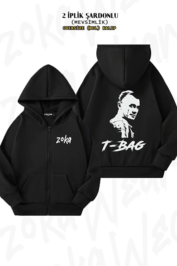 Unisex t Bag Prison Break Printed Oversized Back Printed Zippered Hooded Cardigan