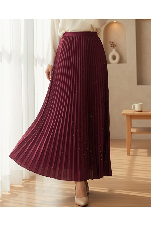 Taşlı Pliseli Etek - 1