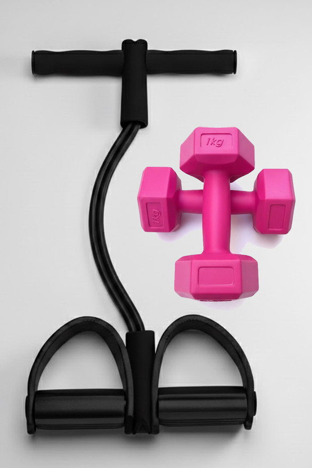 Lastikli Egzersiz Seti | 1 Kg x 2 Adet Dambıl Ve Kondisyon Küreği | Karın, Mekik, Göbek Eritme Set - 3