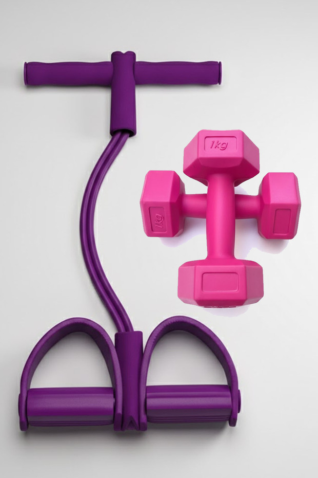 Lastikli Egzersiz Seti | 1 Kg x 2 Adet Dambıl Ve Kondisyon Küreği | Karın, Mekik, Göbek Eritme Set - 3