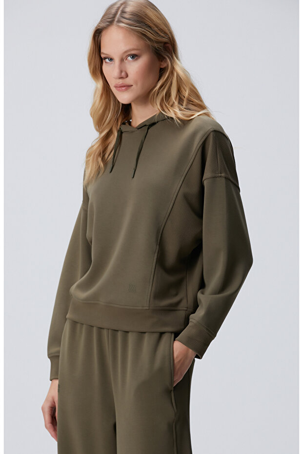 Haki Kapüşonlu Sweatshirt - 1