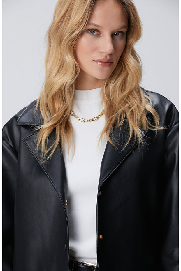 Siyah Suni Deri Ceket - 2