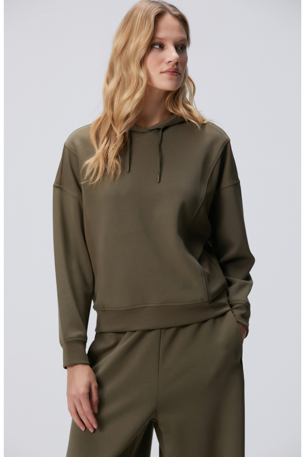 Haki Kapüşonlu Sweatshirt - 4