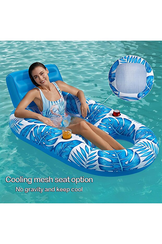 Inflatable Pool Float Adult - Lounger Raft Floating Chair with Cup Holders for Pool & Beach - 6