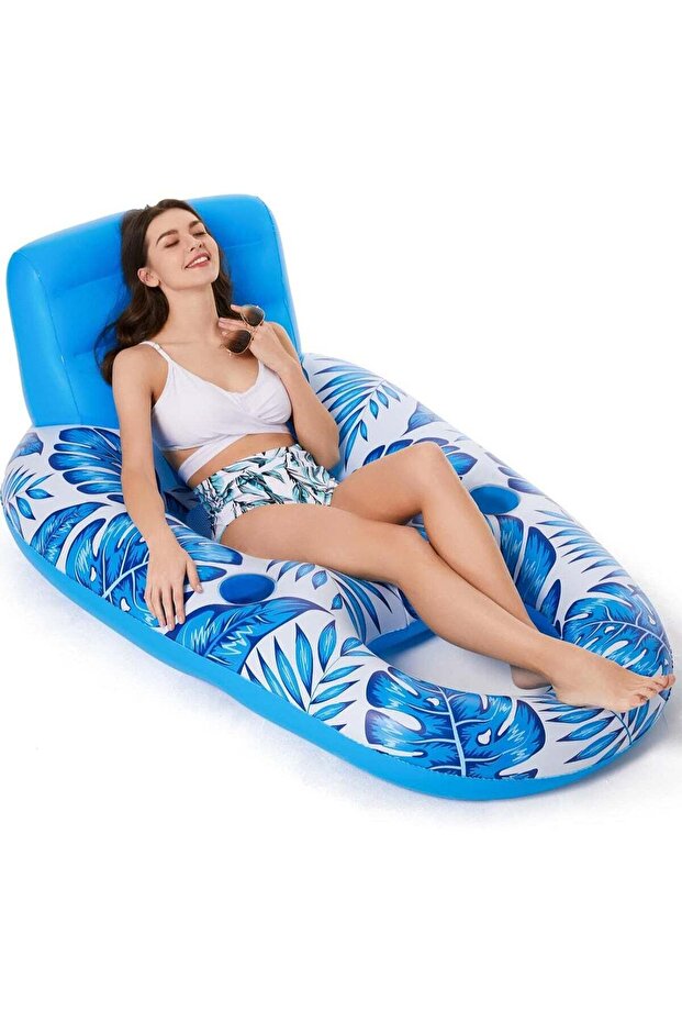 Inflatable Pool Float Adult - Lounger Raft Floating Chair with Cup Holders for Pool & Beach - 1