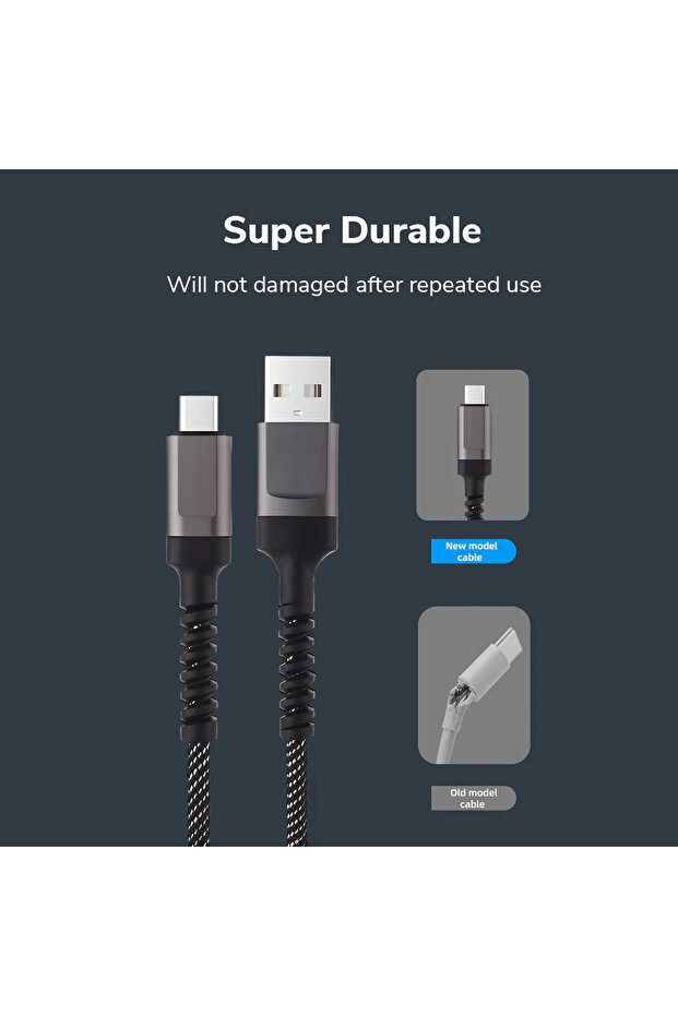 كابل شحن بيانات DC272T من النوع C - شحن سريع 5 فولت/2 أمبير، 1 متر، مضفر من النايلون - 3