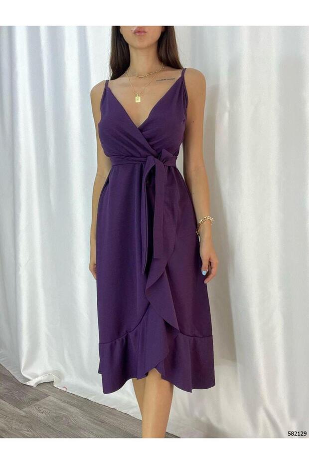 Flounce Midi Length Belted Dress 582129 Purple