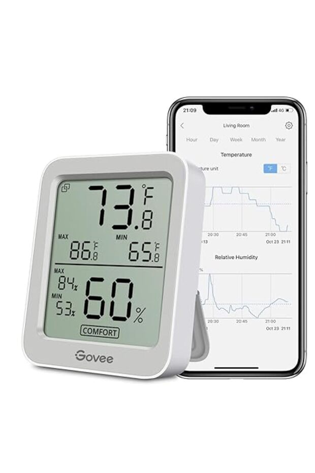 Bluetooth Digital Hygrometer Indoor Thermometer - Room Humidity & Temperature Sensor, Grey