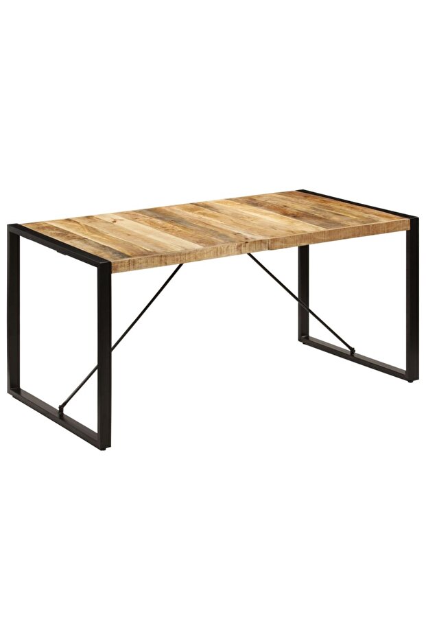Dining Table | Brown and Black | Solid Mango Wood and Powder-Coated Steel