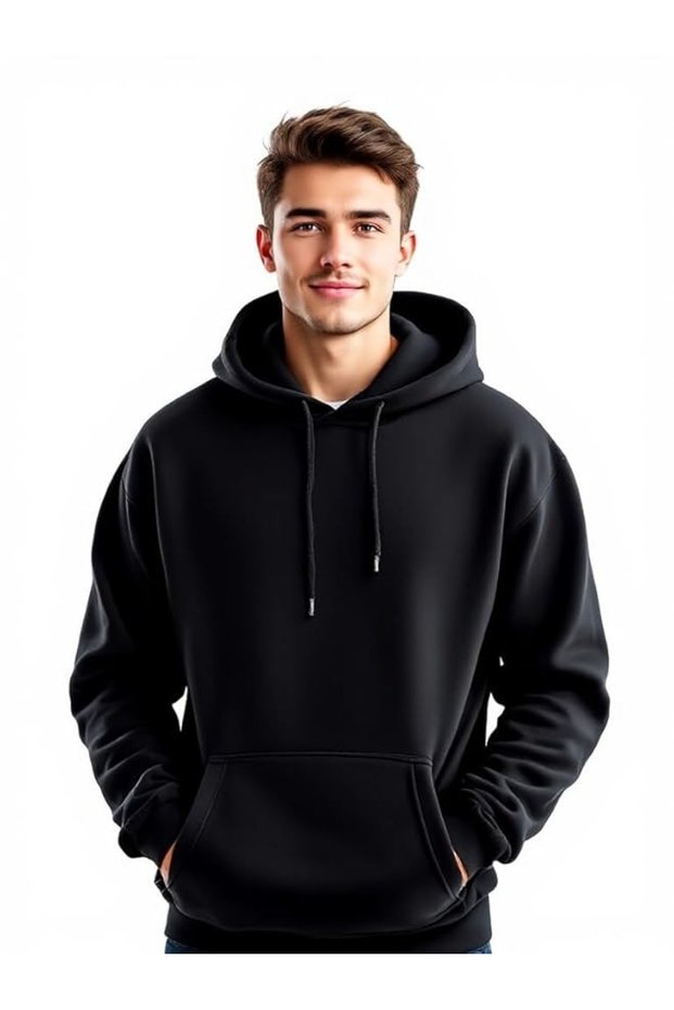 Men's Oversized Hooded Sweatshirt - Double Yarn Fabric, Comfortable Winter Hoodie, Streetwear Style