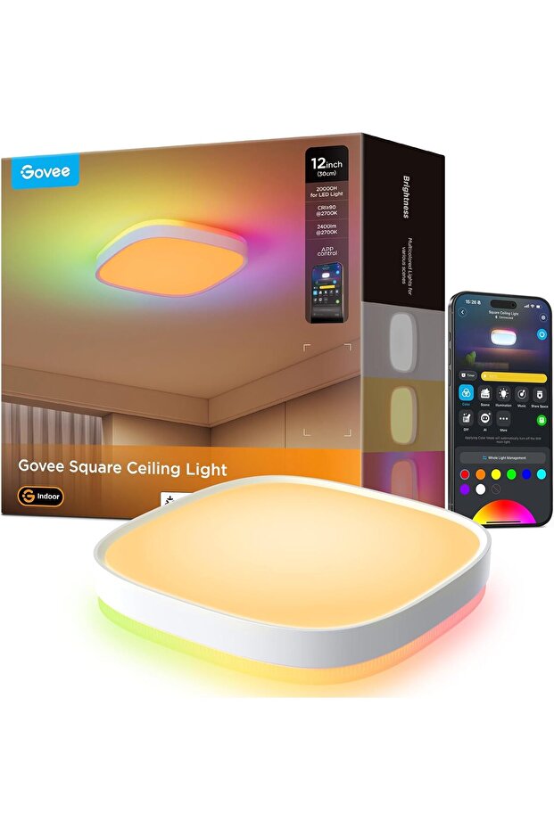 LED Ceiling Light Smart RGBIC 2400LM Square 30cm (Works with Matter, Alexa & Google Assistant)