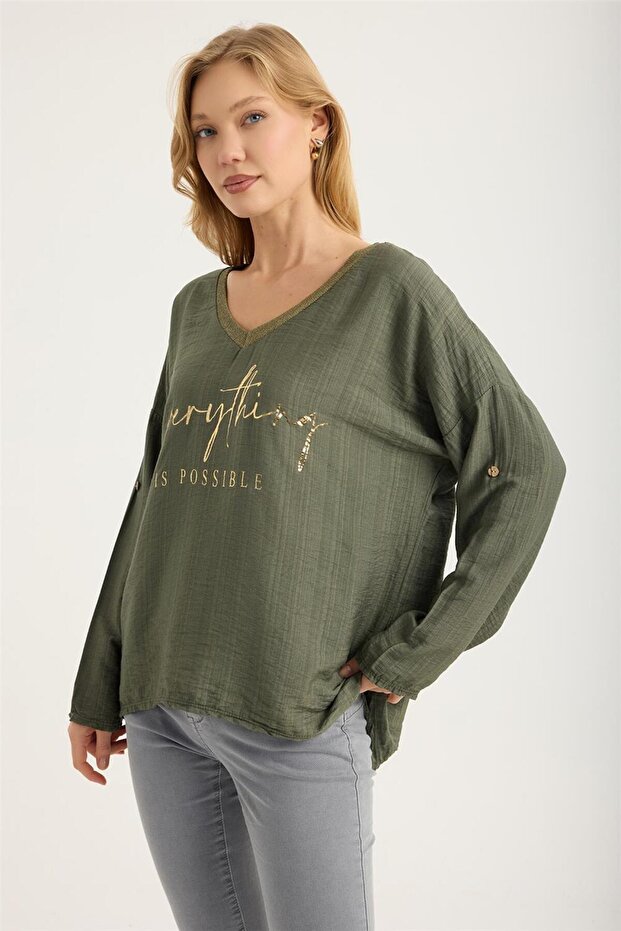 Simli V Yaka Bluz - 2