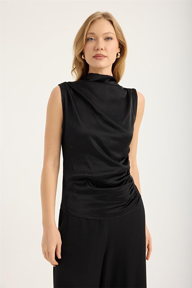 Sleeveless Left Side Draped Blouse