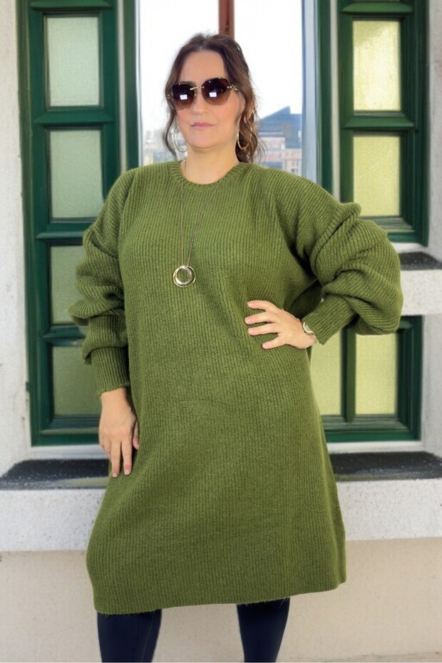 Selanik Knitted Balloon Sleeve Large Size Women's Knitwear Sweater Tunic
